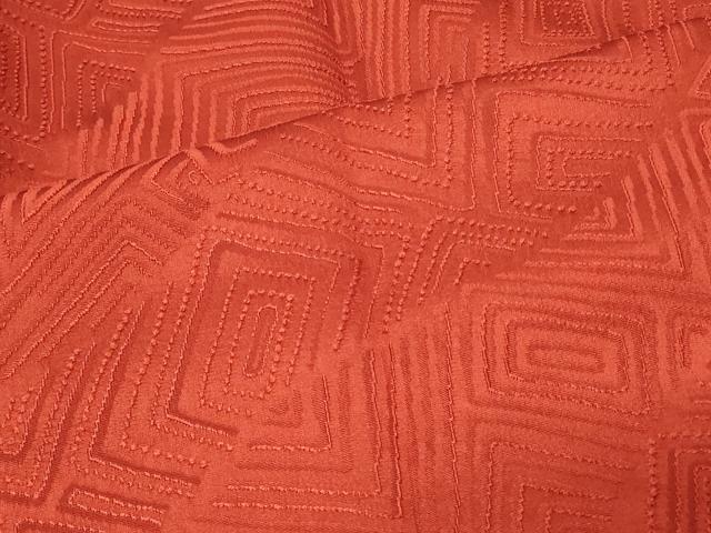 平和屋着物#道行コート 色無地 幾何学地紋 赤丹色 正絹 逸品 CABF1427in