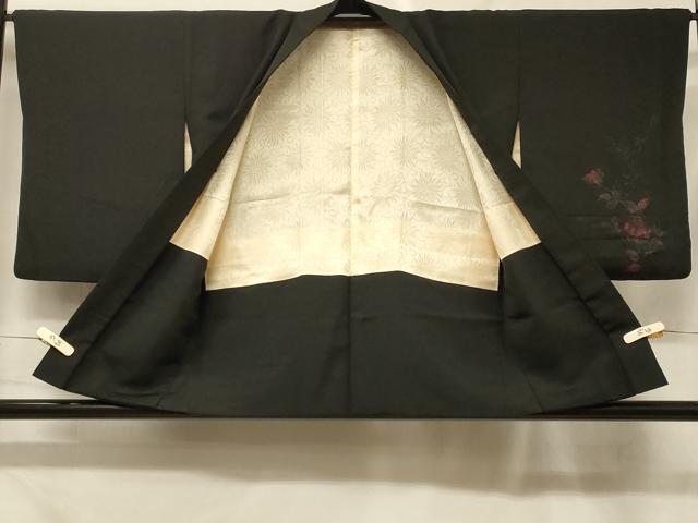平和屋着物#羽織 寿光織 バラ 薔薇 黒地 正絹 逸品 CABF1449in
