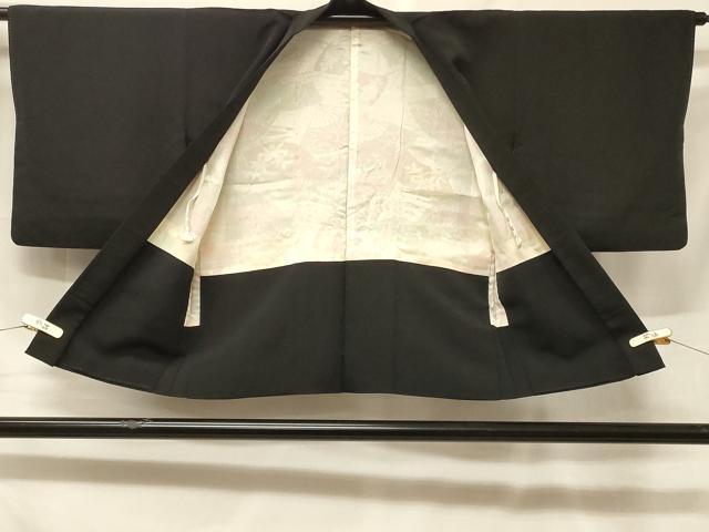 平和屋着物#羽織 絞り 刺繍 流水草花文 黒地 銀糸 正絹 逸品 CABF1450in