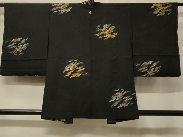 平和屋着物#羽織 単衣 寿光織 雲重ね文 黒地 金銀糸 正絹 逸品 未使用 CABF1460in