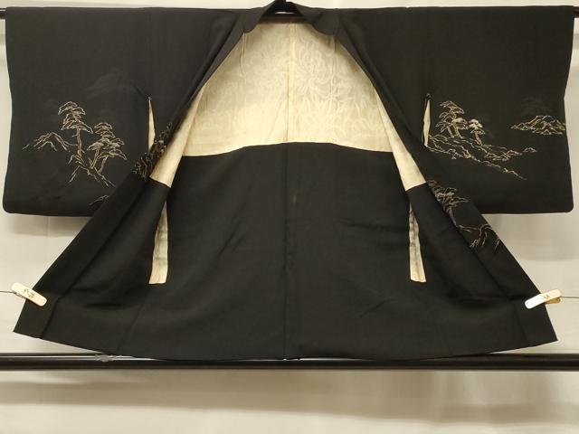 平和屋着物#羽織 寿光織 枝松文 黒地 金銀糸 正絹 逸品 CABF1462in