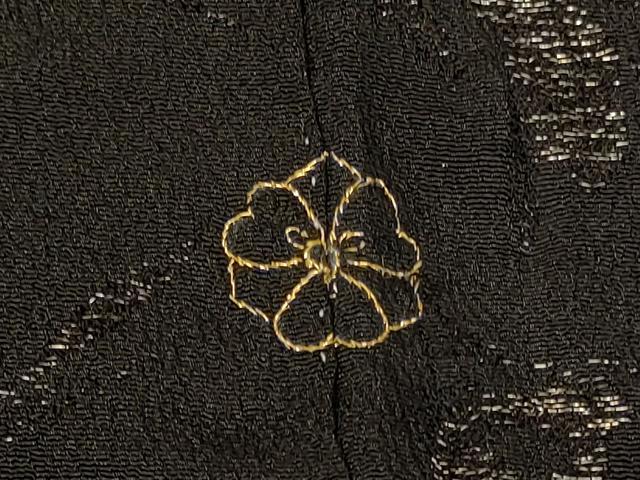 平和屋着物#羽織 寿光織 枝花文 黒地 金糸 正絹 逸品 未使用 CABF1464in