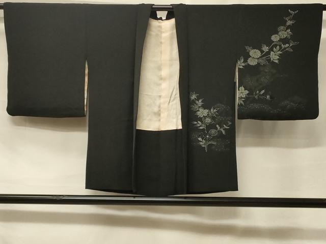 平和屋着物#羽織 寿光織 枝花文 黒地 銀糸 正絹 逸品 CABF1476in