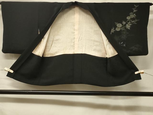 平和屋着物#羽織 寿光織 枝花文 黒地 銀糸 正絹 逸品 CABF1476in