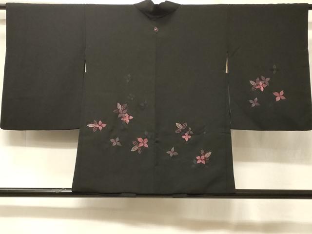 平和屋着物#羽織 総刺繍 草花文 黒地 正絹 逸品 CABF1491in