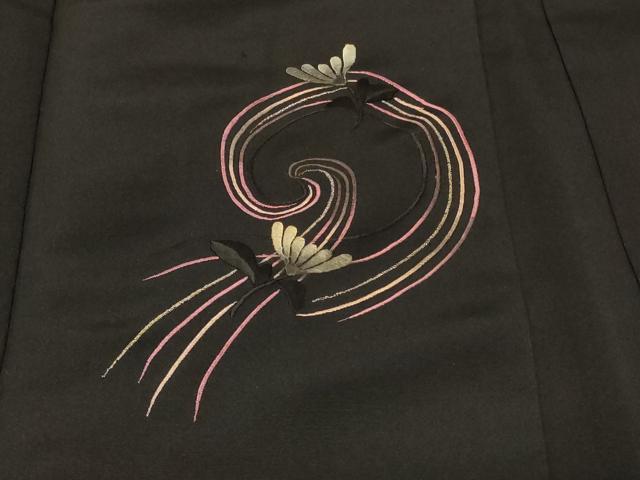 平和屋着物#羽織 総刺繍 舞菊文 黒地 銀糸 正絹 逸品 CABF1495in