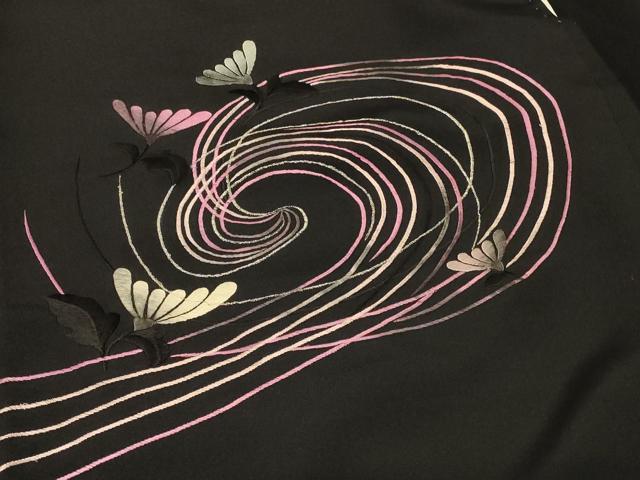 平和屋着物#羽織 総刺繍 舞菊文 黒地 銀糸 正絹 逸品 CABF1495in