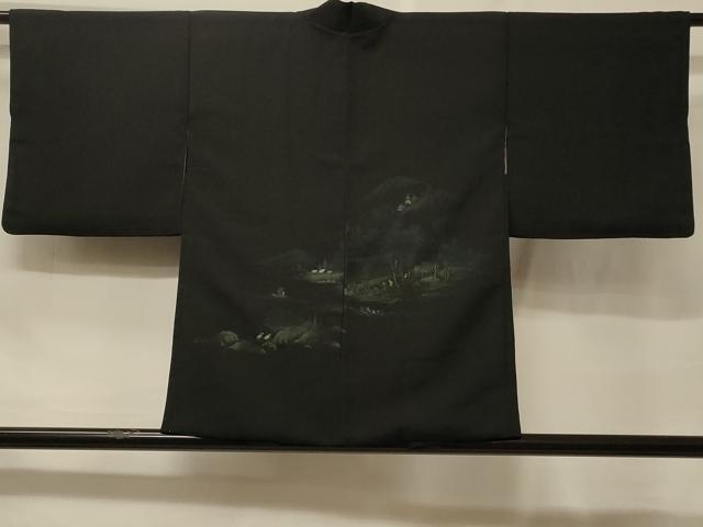 平和屋着物#羽織 寿光織 人物風景文 黒地 金糸 正絹 逸品 未使用 CABF1496in