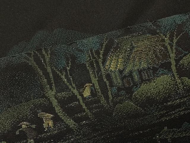 平和屋着物#羽織 寿光織 人物風景文 黒地 金糸 正絹 逸品 未使用 CABF1496in