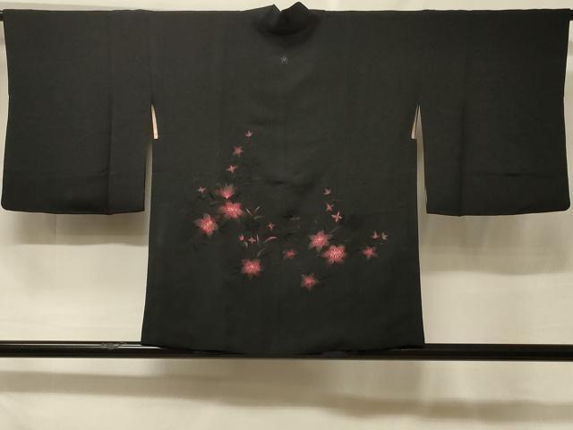平和屋着物#羽織 総刺繍 草花文 黒地 正絹 逸品 CABF1498in
