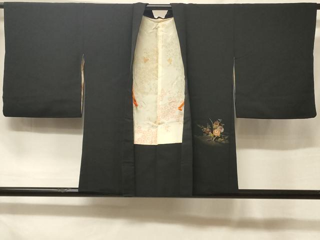 平和屋着物#羽織 寿光織 雲取り草花文 黒地 金銀糸 正絹 逸品 CABF1513in