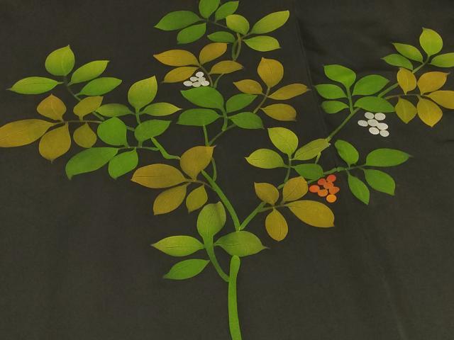 平和屋着物#羽織 南天文 黒地 正絹 逸品 CABF1527in