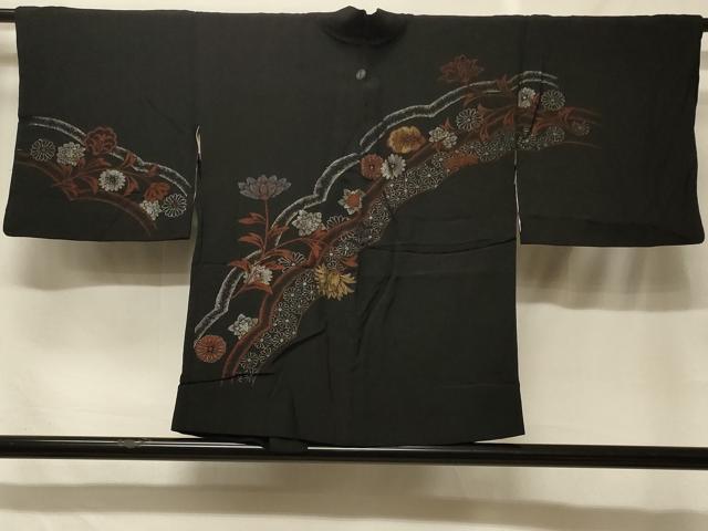 平和屋着物#羽織 寿光織 草花文 黒地 金銀糸 正絹 逸品 CABF1537in