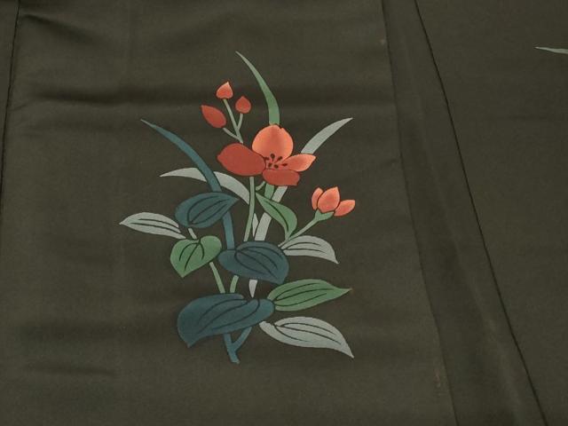 平和屋着物#羽織 手描き 刺繍 草花文 黒地 正絹 逸品 CABF1539in