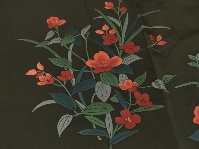 平和屋着物#羽織 手描き 刺繍 草花文 黒地 正絹 逸品 CABF1539in
