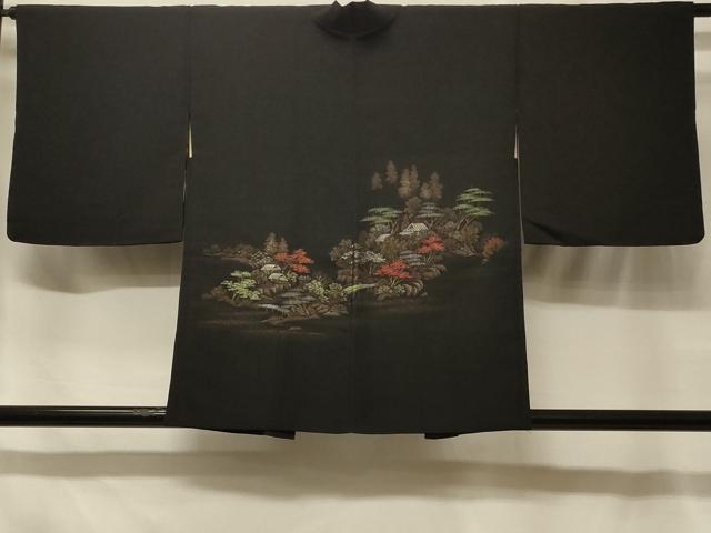 平和屋着物＃羽織 寿光織 風景文 黒地 金銀糸 正絹 逸品 CABF1543in