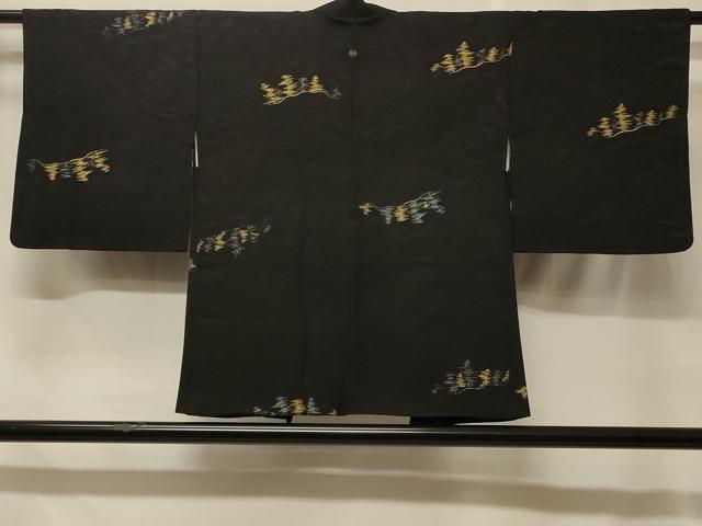 平和屋着物#羽織 寿光織 枝花文 黒地 金銀糸 正絹 逸品 CABF1545in
