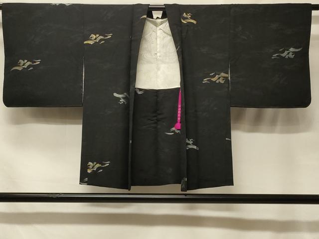 平和屋着物#羽織 寿光織 立波文 黒地 金銀糸 正絹 逸品 CABF1547in