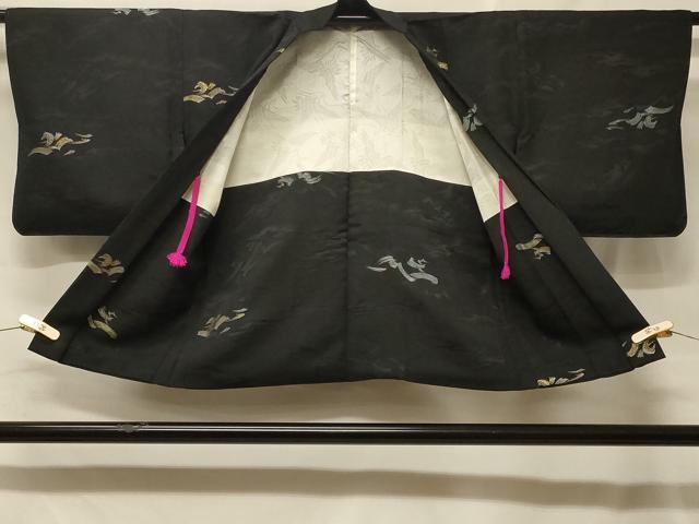 平和屋着物#羽織 寿光織 立波文 黒地 金銀糸 正絹 逸品 CABF1547in