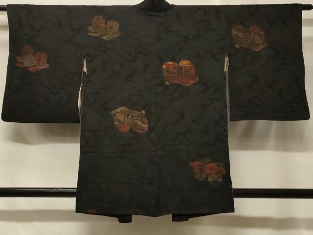 平和屋着物#羽織 寿光織 茶器 黒地 金銀糸 正絹 逸品 CABF1548in