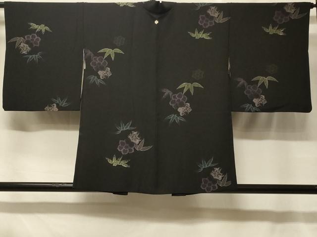 平和屋着物#羽織 寿光織 草花文 黒地 正絹 逸品 CABF1557in