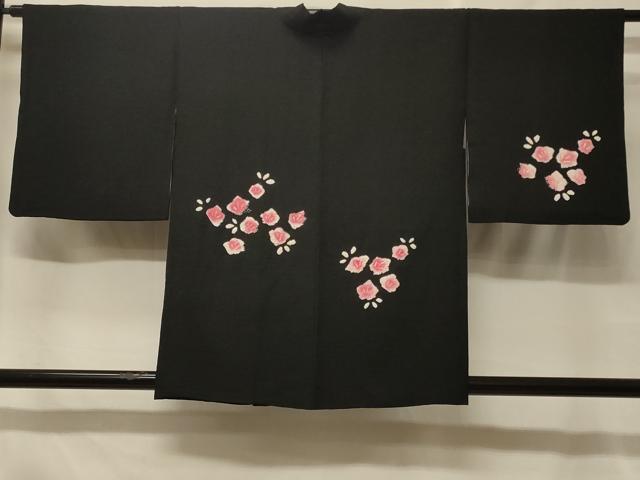 平和屋着物#羽織 絞り 草花文 黒地 正絹 逸品 CABF1569in