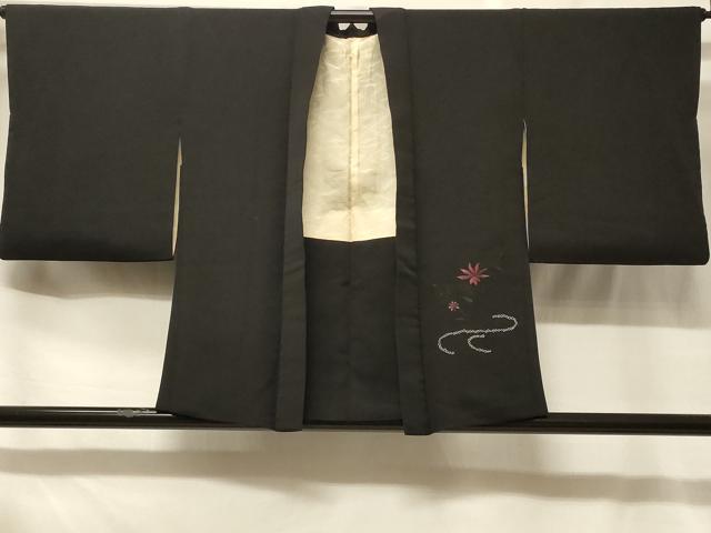 平和屋着物#羽織 刺繍 枝花文 黒地 正絹 逸品 CABF1576in