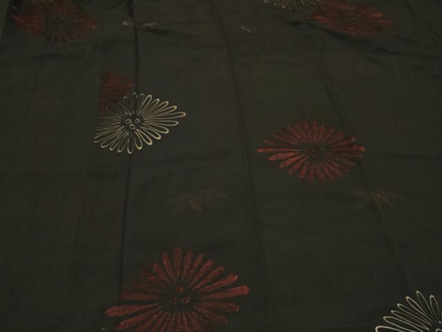 平和屋着物#道中着 花菱文 黒地 ロング丈 正絹 逸品 CABF1582in