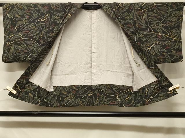 平和屋着物#羽織 枝葉文 黒地 正絹 逸品 CABF1586in