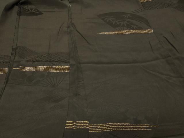 平和屋着物#羽織 扇面草花文 黒地 金糸 正絹 逸品 CABF1590in