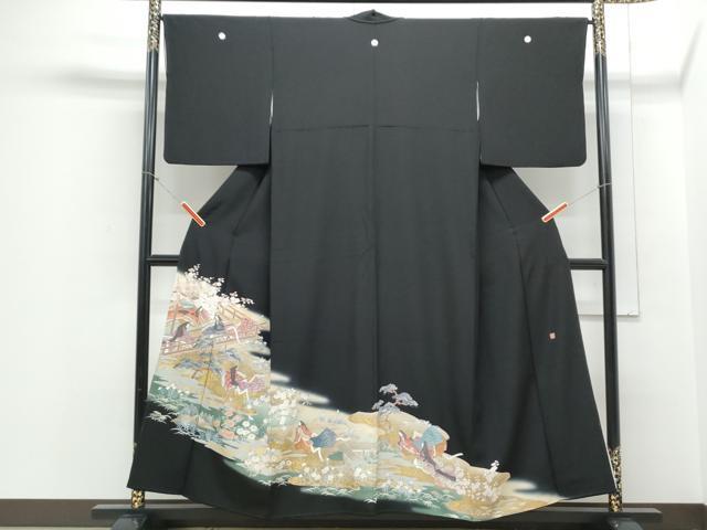 平和屋着物■豪華黒留袖 作家物 手描き 人物風景文 暈し染め 金彩 正絹 逸品 CABF1603th