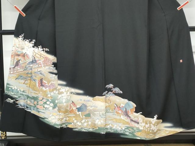 平和屋着物■豪華黒留袖 作家物 手描き 人物風景文 暈し染め 金彩 正絹 逸品 CABF1603th