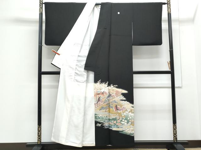 平和屋着物■豪華黒留袖 作家物 手描き 人物風景文 暈し染め 金彩 正絹 逸品 CABF1603th