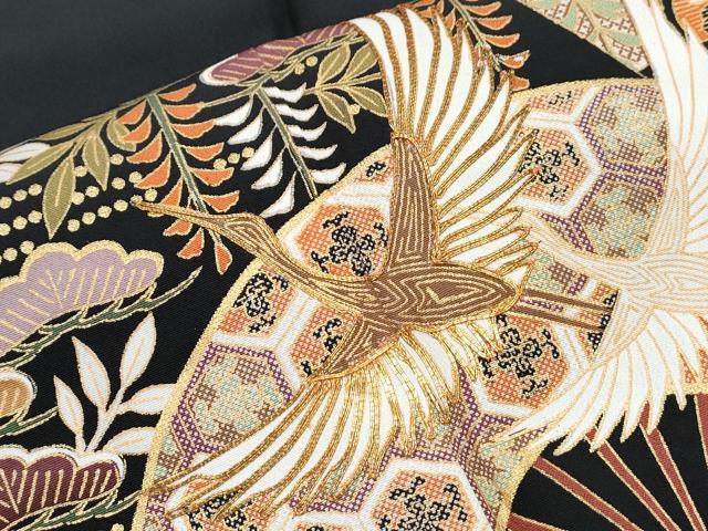 平和屋着物■豪華黒留袖 駒刺繍 扇面飛鶴花文 金彩 正絹 逸品 CABF1701th