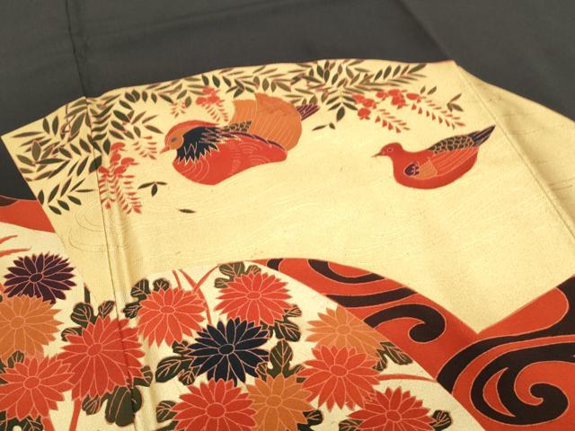 平和屋着物■豪華黒留袖 刺繍 地紙鴛鴦花文 金彩 正絹 逸品 CABF1712th