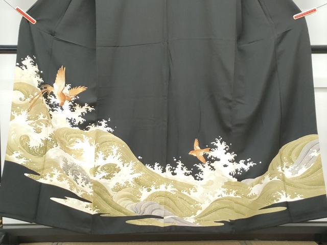 平和屋着物■豪華黒留袖 刺繍 立波飛鳥文 金彩 正絹 逸品 CABF1716th