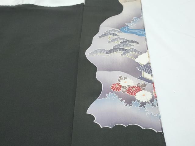 平和屋着物■豪華黒留袖 駒刺繍 風景花文 暈し染め 金彩 正絹 逸品 CABF1741th