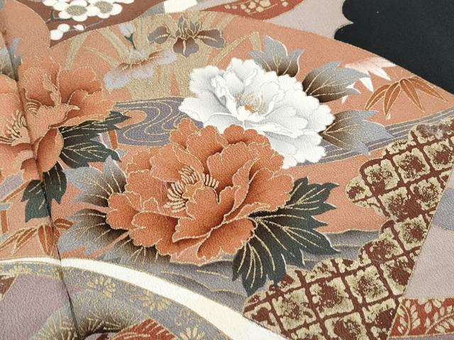 平和屋着物■豪華黒留袖 扇面花文 金彩 正絹 逸品 CABF1749th