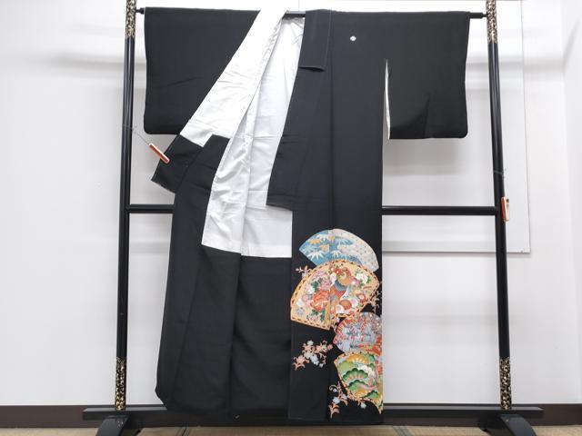 平和屋着物■豪華黒留袖 地紙孔雀花文 金彩 正絹 逸品 CABF1751th