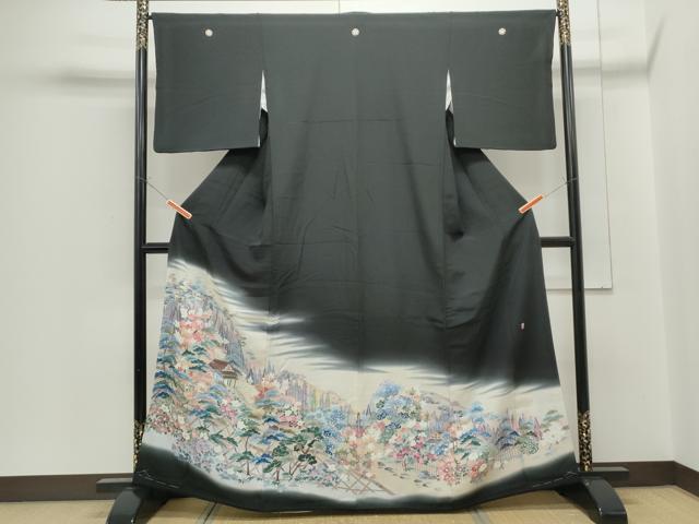 平和屋着物■豪華黒留袖 友禅 作家物 遠山風景文 暈し染め 正絹 逸品 CABF1754th