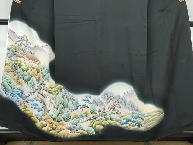平和屋着物■豪華黒留袖 作家物 風景文 暈し染め 正絹 逸品 CABF1771th