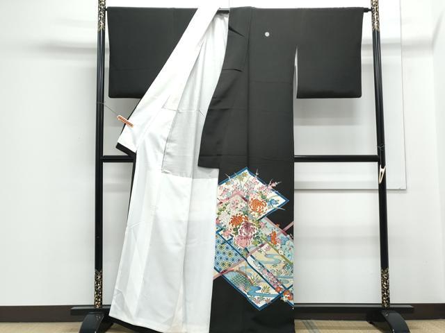 平和屋着物■豪華黒留袖 草花文 金彩 正絹 逸品 CABF1772th