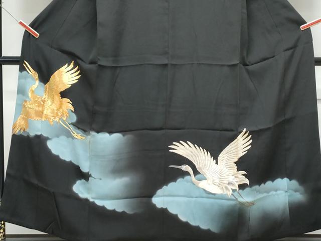 平和屋着物■豪華黒留袖 駒刺繍 飛鶴文 正絹 逸品 CABF1821th