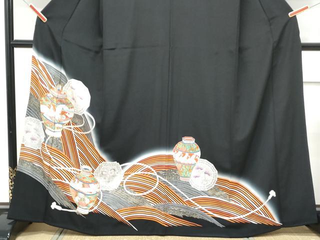 平和屋着物■豪華黒留袖 駒刺繍 陶器飛鳥花文 金彩 正絹 逸品 CABF1835th