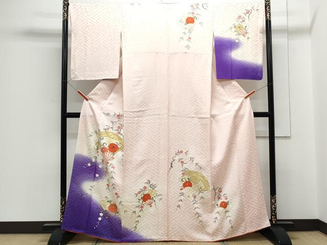 平和屋着物□訪問着 駒刺繍 扇面花文 暈し染め 金彩 正絹
