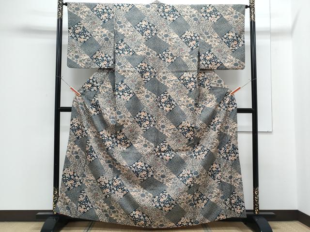 平和屋着物■小紋 色紙重ね花文 洗える着物 CABF1927th