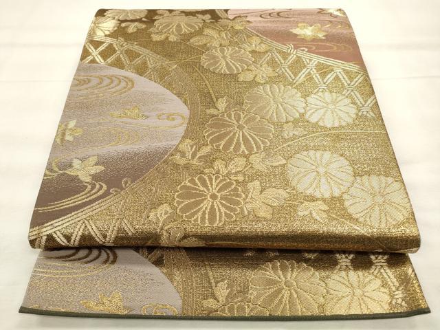 平和屋着物◎六通柄袋帯 流水籬花文 金糸 正絹 逸品 CABF2019qe
