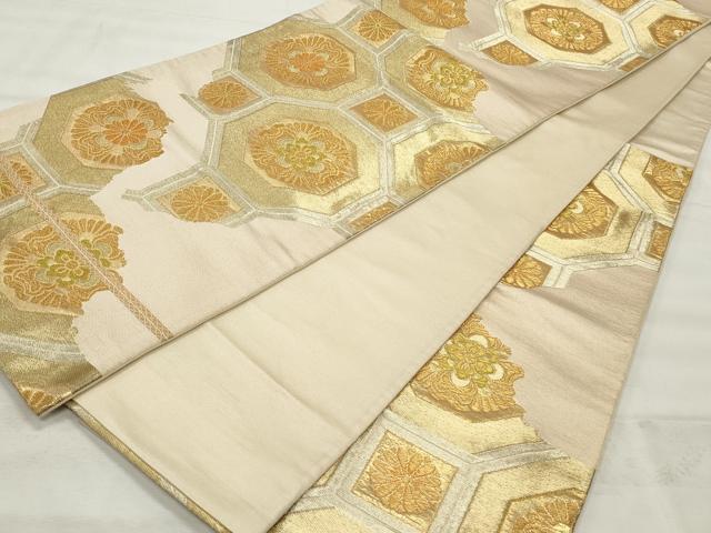 平和屋着物◎六通柄袋帯 蜀江花文 金糸 正絹 逸品 CABF2062qe
