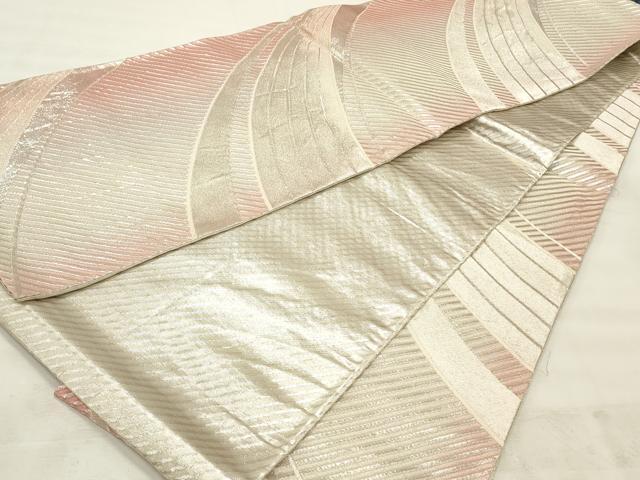 平和屋着物◎全通柄袋帯 斜線文 銀糸 正絹 逸品 CABF2068qe