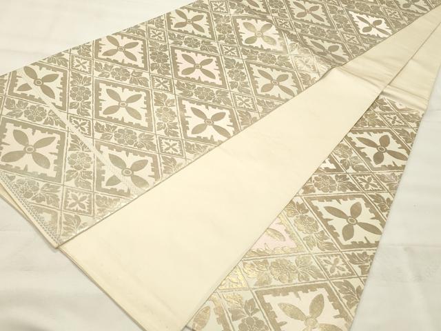 平和屋着物◎西陣 服部織物謹製 六通柄袋帯 こはく錦 花菱文 金糸 正絹 逸品 CABF2070qe